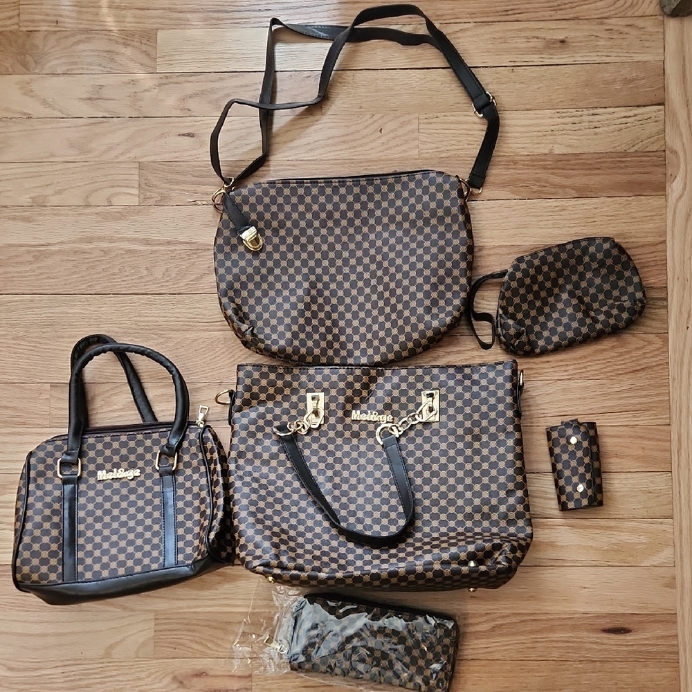 Mei&ge 6 Piece Purse Set Wallet Make Up Bag Handbag Tote Crossbody Key Holder